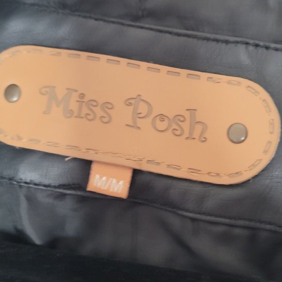 Miss Posh Faux Leather & Terry Black Gray Full Zip Hooded Jacket Size Medium - Picture 9 of 10